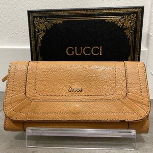 Chloe Palaty Brown Pebbled Leather Fold over Designer Wallet